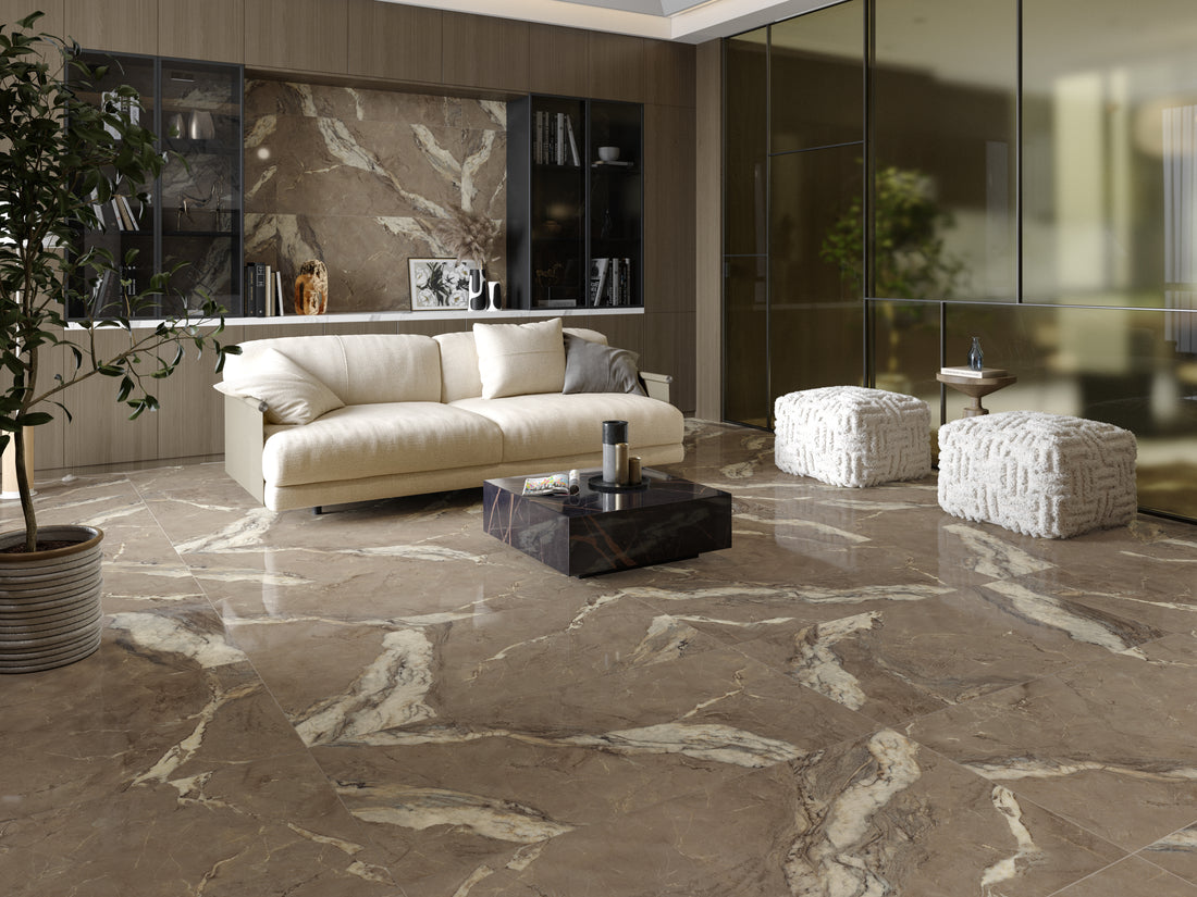Carrelage sol / mur effet marbre BERRY BROWN l.60 x L.120 cm Brillant LIMCARO