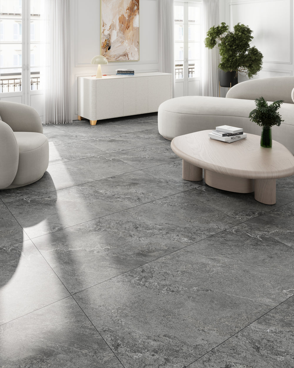Carrelage sol / mur effet marbre LUMOS GREY l.60X L.120 cm Mat LIMCARO