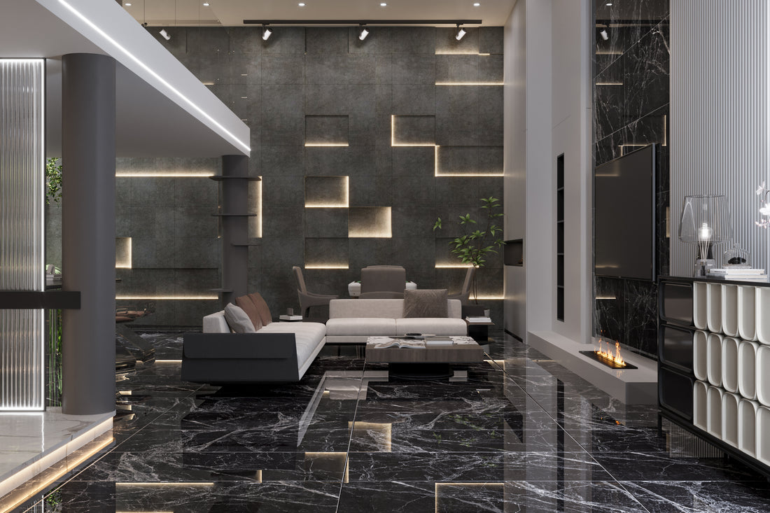 Carrelage sol / mur effet marbre MAJESTIC BLACK l.60 x L.120 cm Brillant LIMCARO