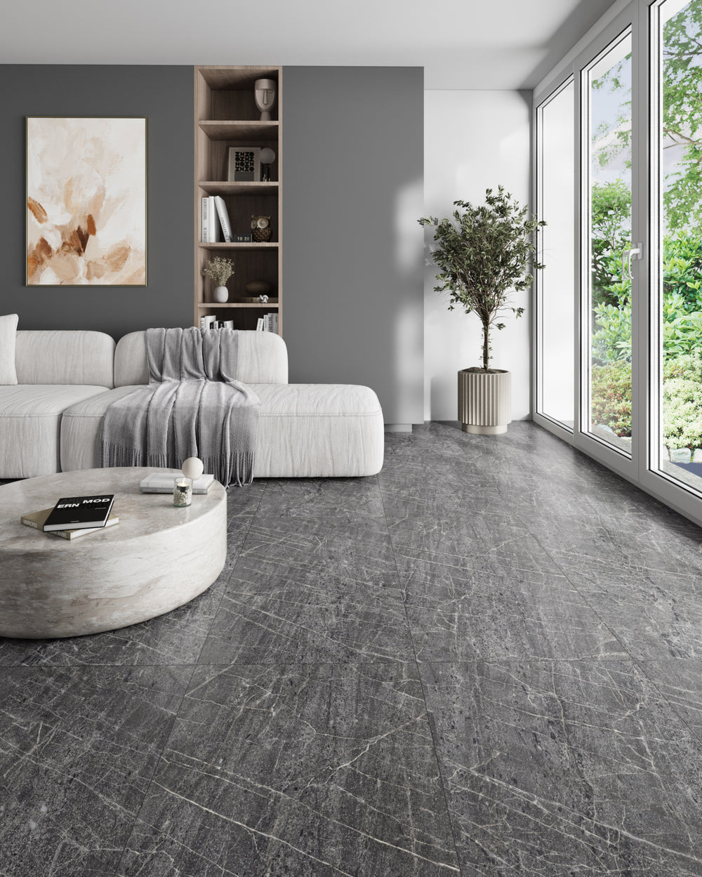 Carrelage sol / mur effet marbre TESSINO BLACK  l.60X L.120 cm Mat LIMCARO