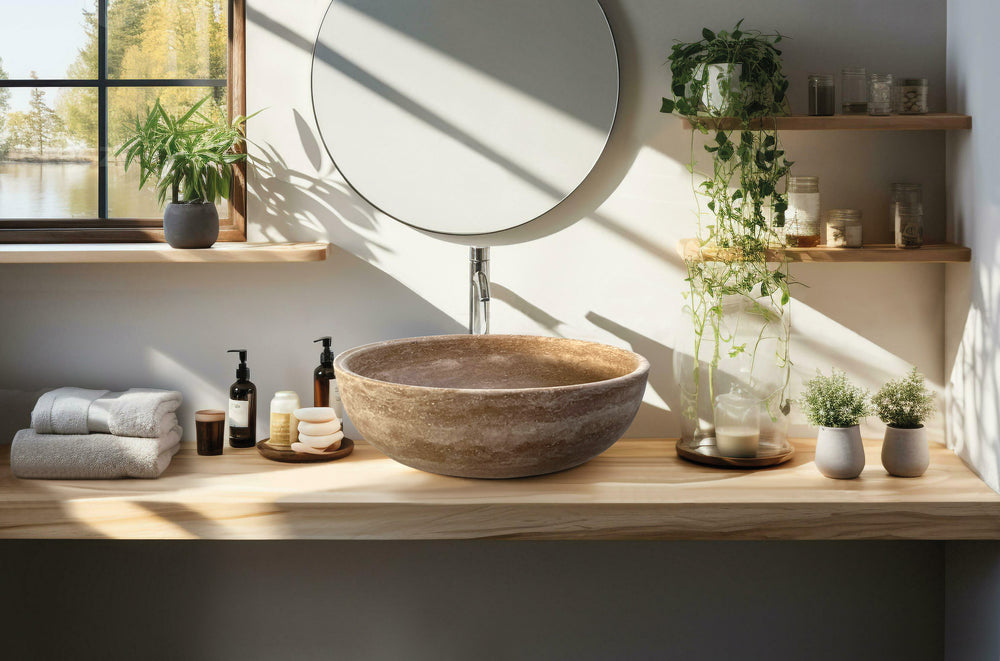 Vasque à poser en pierre naturelle ASSISI Ø38 cm – LIMCARO