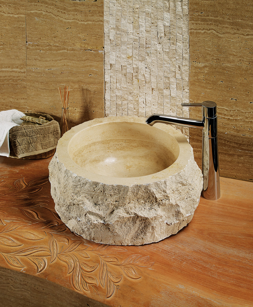 Vasque à poser en pierre naturelle RUSTICA Ø42 cm – LIMCARO