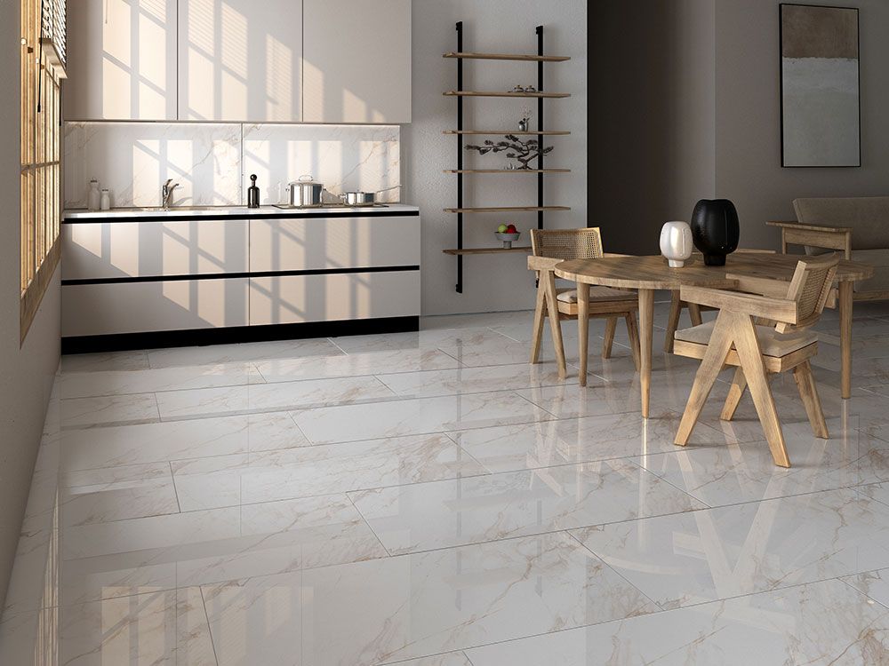 Carrelage sol/mur effet marbre Full Lappato CALACATTA GOLDIE l.60 x L.120 x 0,7 cm LIMCARO (paquet de 2.16 m2) - LIMCARO FRANCE