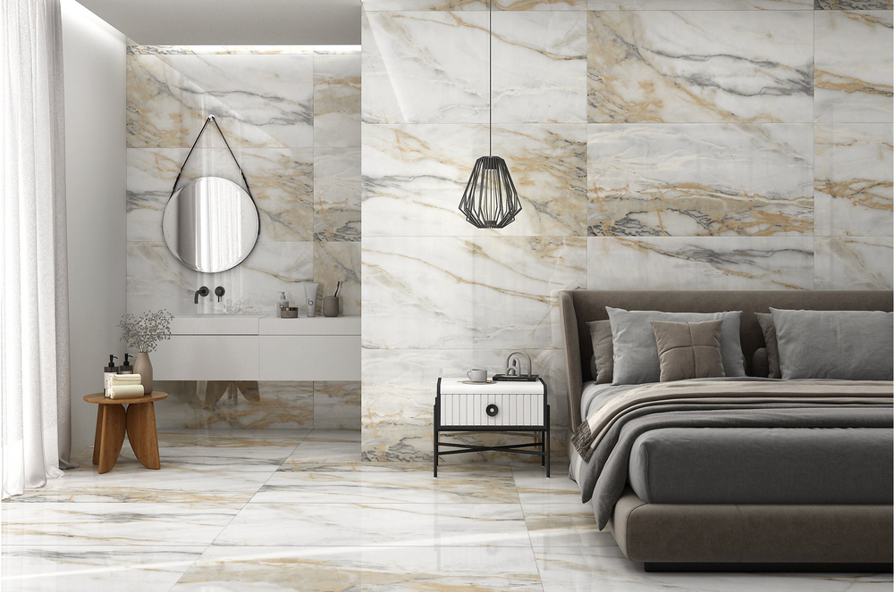 Carrelage sol / mur effet marbre CHINA GOLD l.60 x L.120 cm Brillant LIMCARO