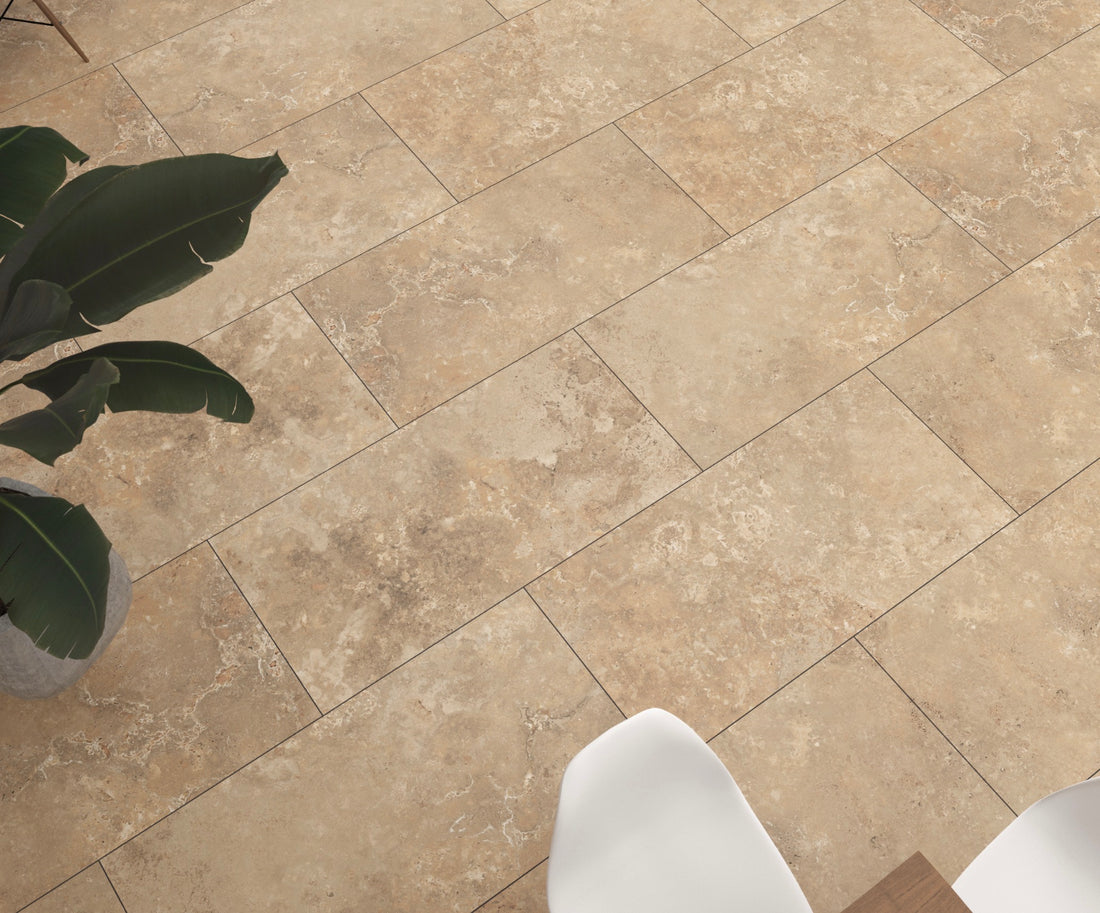 Carrelage sol / mur effet travertin CREMA TRAVERTINO l.60 x L.120 cm Mat LIMCARO