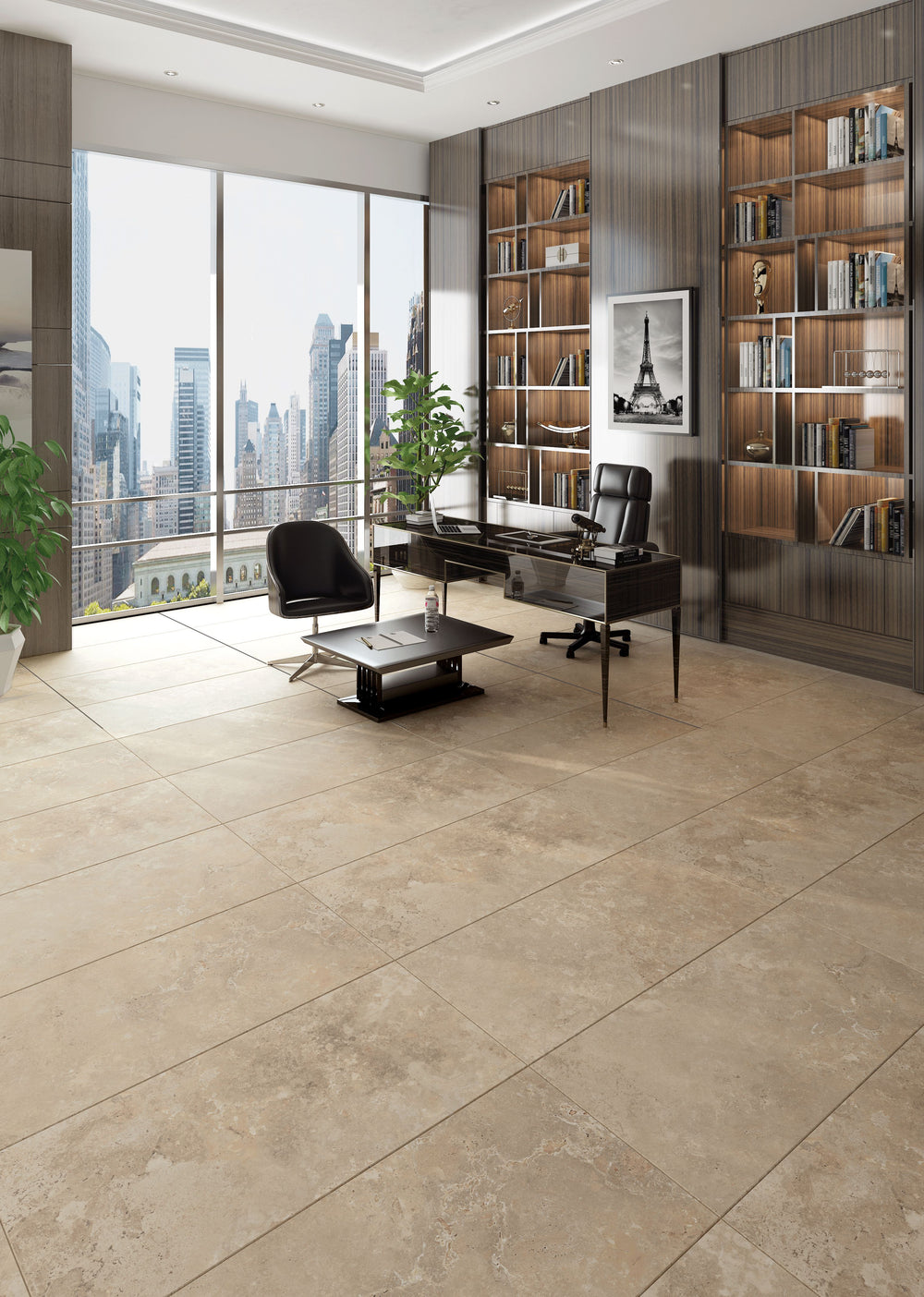 Carrelage sol / mur effet travertin CREMA TRAVERTINO l.60 x L.120 cm Mat LIMCARO