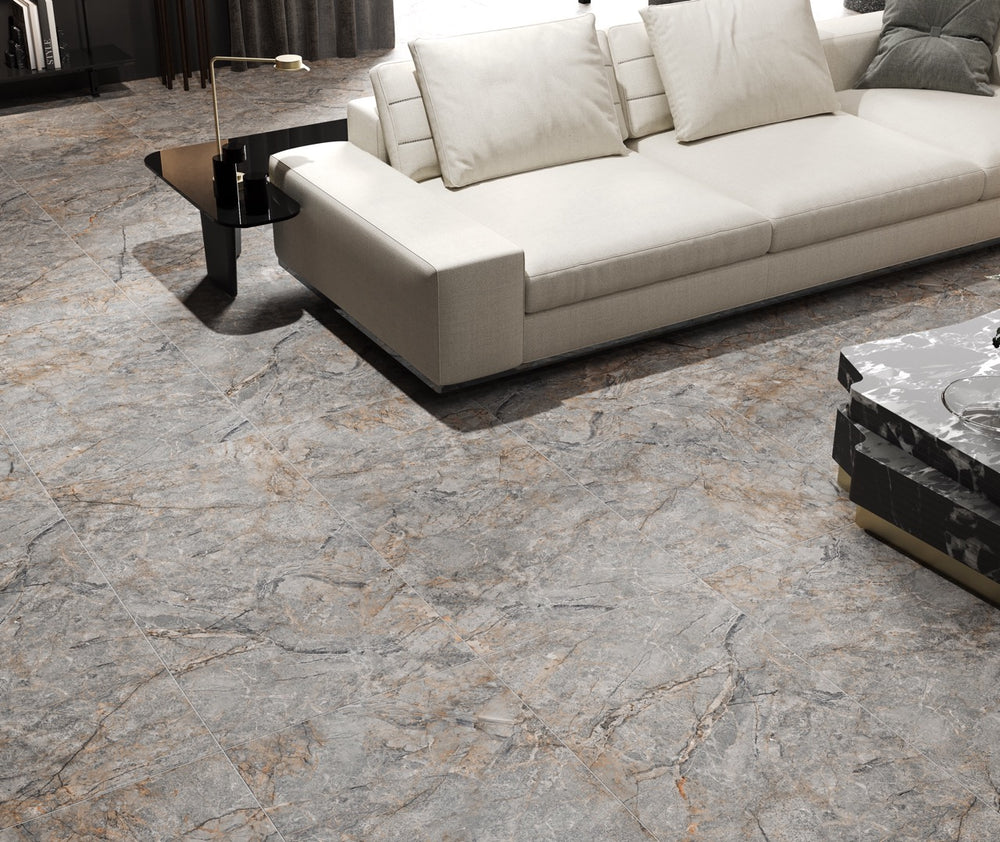 Carrelage sol / mur effet pierre PETRAVIA GREY l.60X L.120 cm Mat LIMCARO